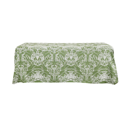 Reversible Jacquard Branch Green and White Rectangular Tablecloth