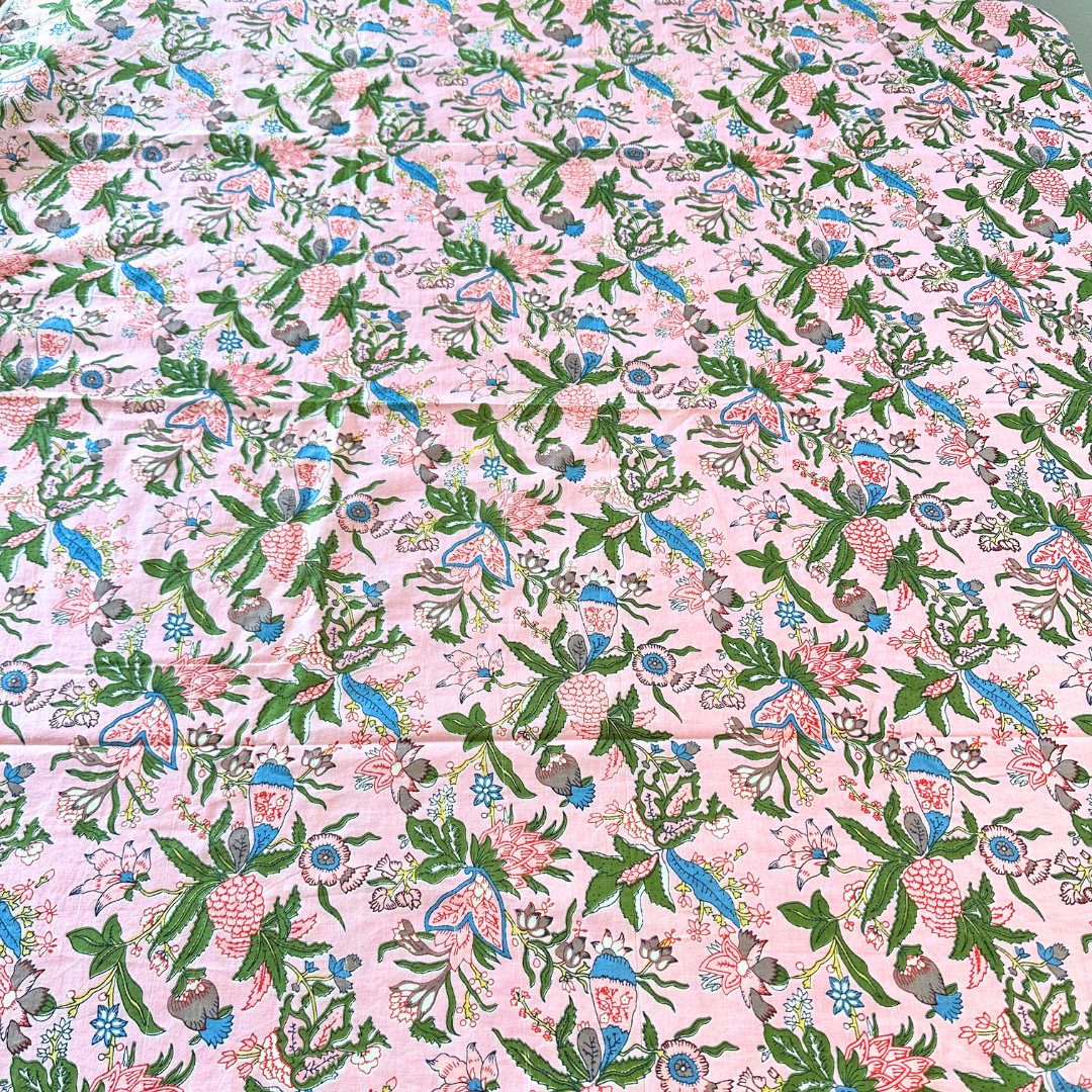 Pink Multicolor Blockprint Game Tablecloth