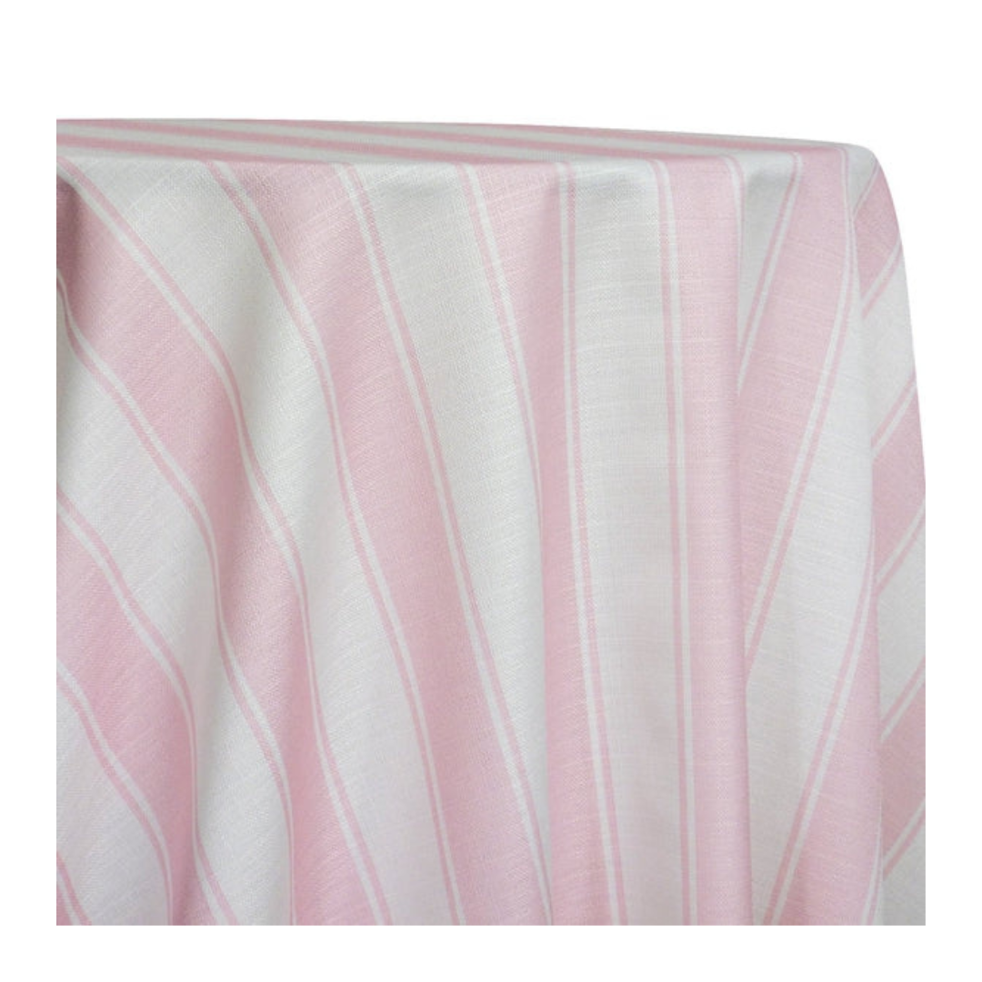 Pink and White Cabana Stripe Linen Round Tablecloth