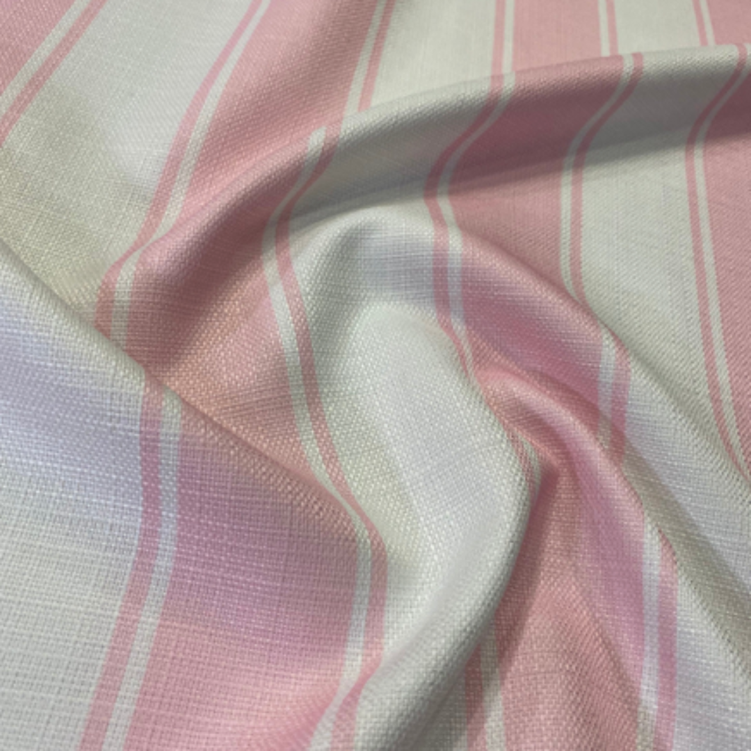 Pink and White Cabana Stripe Linen Round Tablecloth