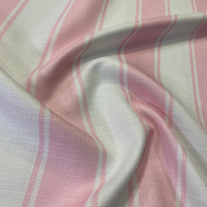 Pink and White Cabana Stripe Linen Round Tablecloth