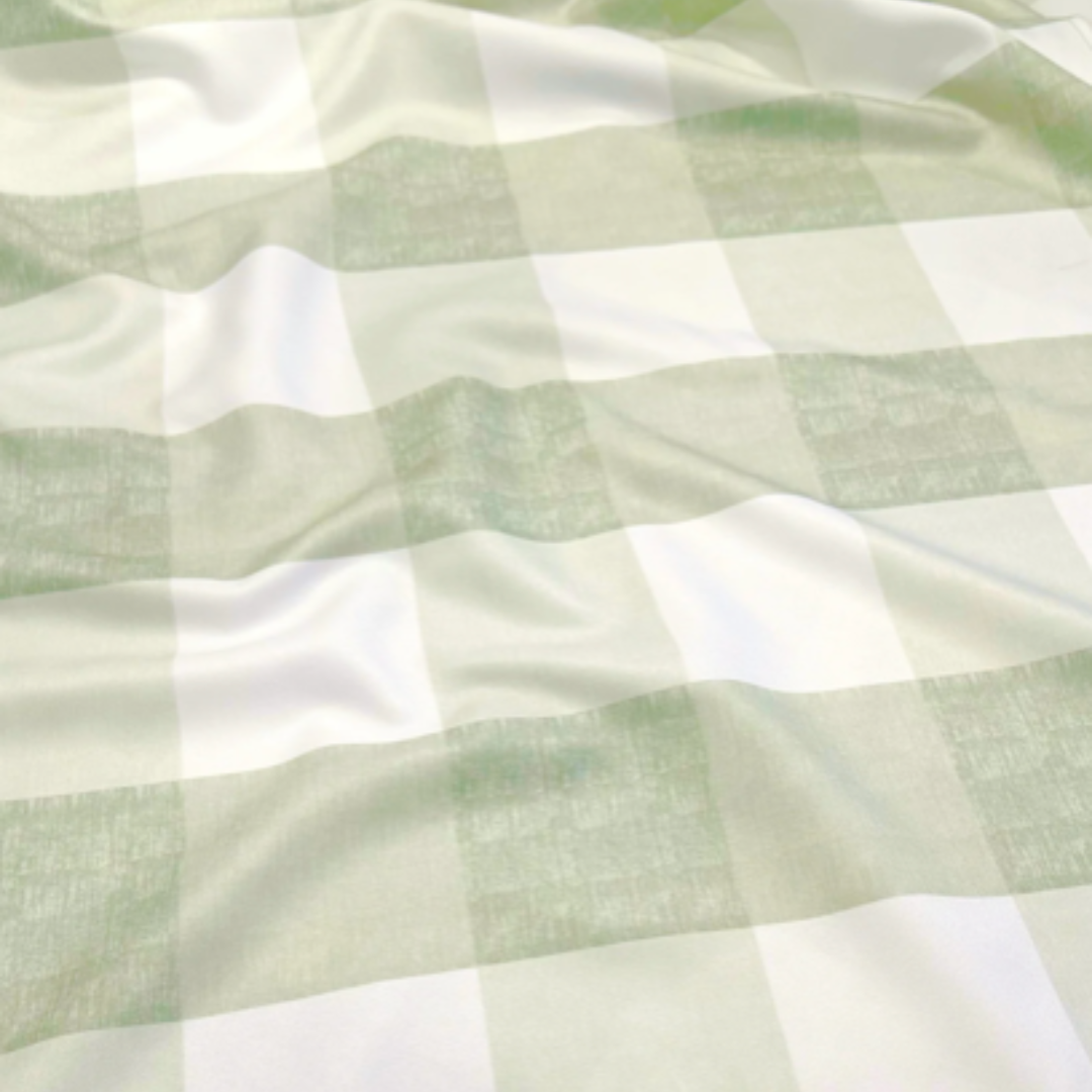 Green Checker Gingham Linen 120" Round Tablecloth