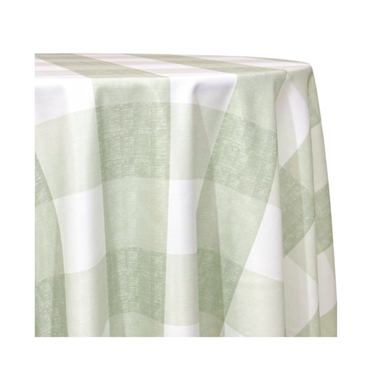 Green Checker Gingham Linen 120" Round Tablecloth