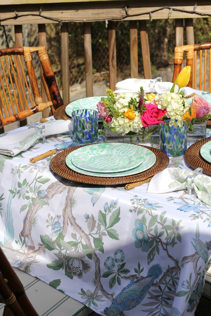 Green and Blue Bird Tablecloth Overlay