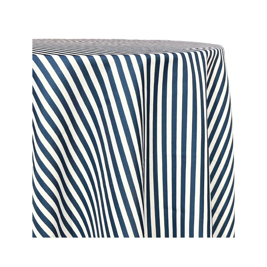 Navy and White Stripe Round Tablecloth