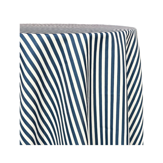 Navy and White Stripe Round Tablecloth