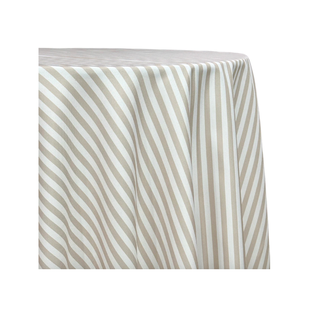Taupe and White Stripe Round Tablecloth