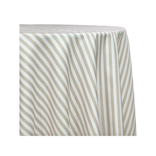 Taupe and White Stripe Round Tablecloth