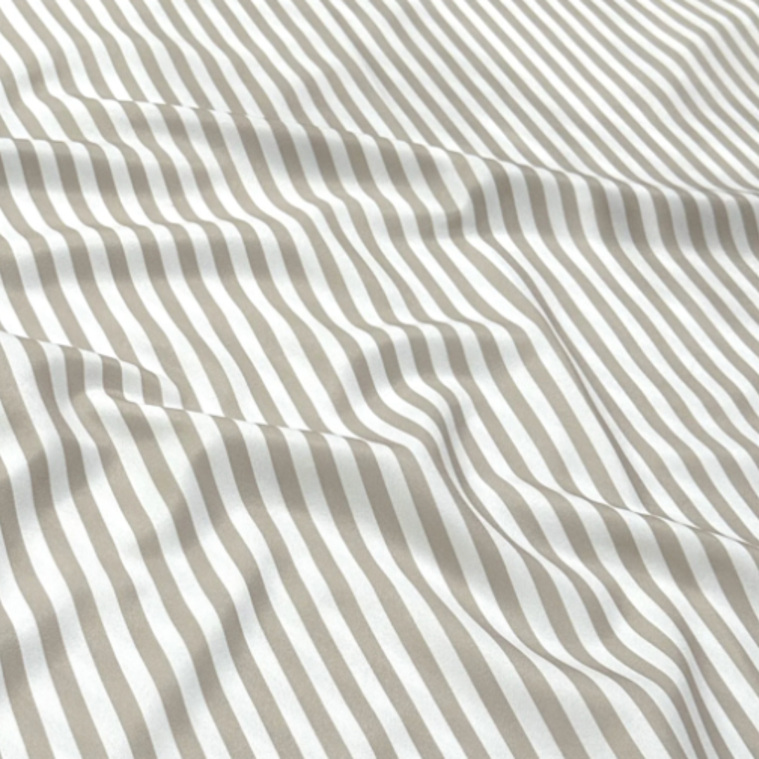 Taupe and White Stripe Round Tablecloth