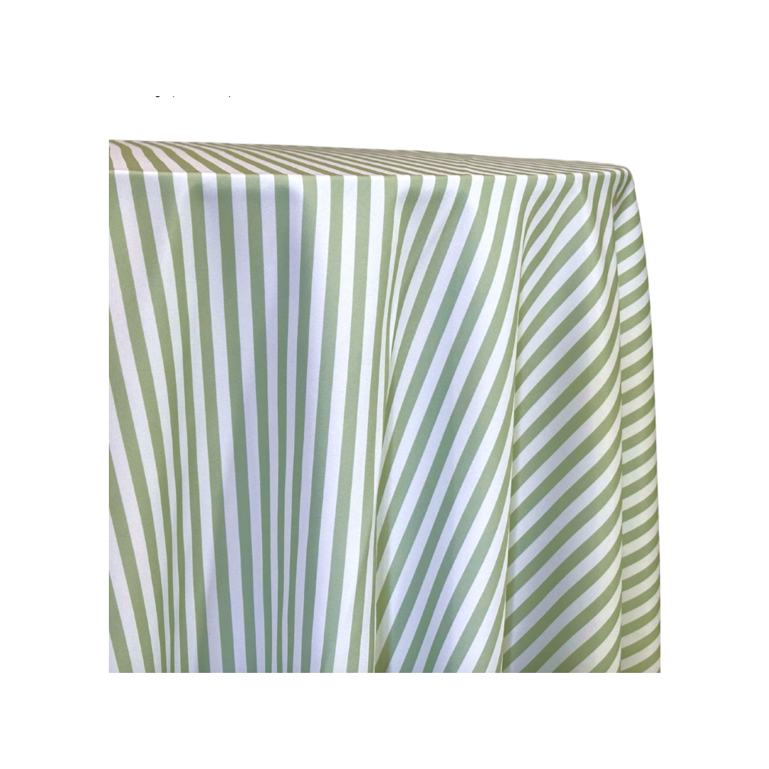 Sage and White Stripe Round Tablecloth