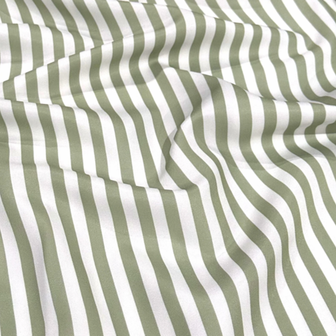 Sage and White Stripe Round Tablecloth