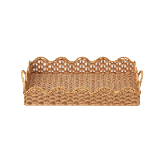 Scallop Wicker Tray with Handles