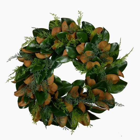CHRISTMAS Faux Magnolia and Evergreen 24" Wreath