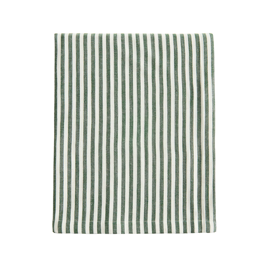 Green and White Rectangular Ticking Stripe Tablecloth
