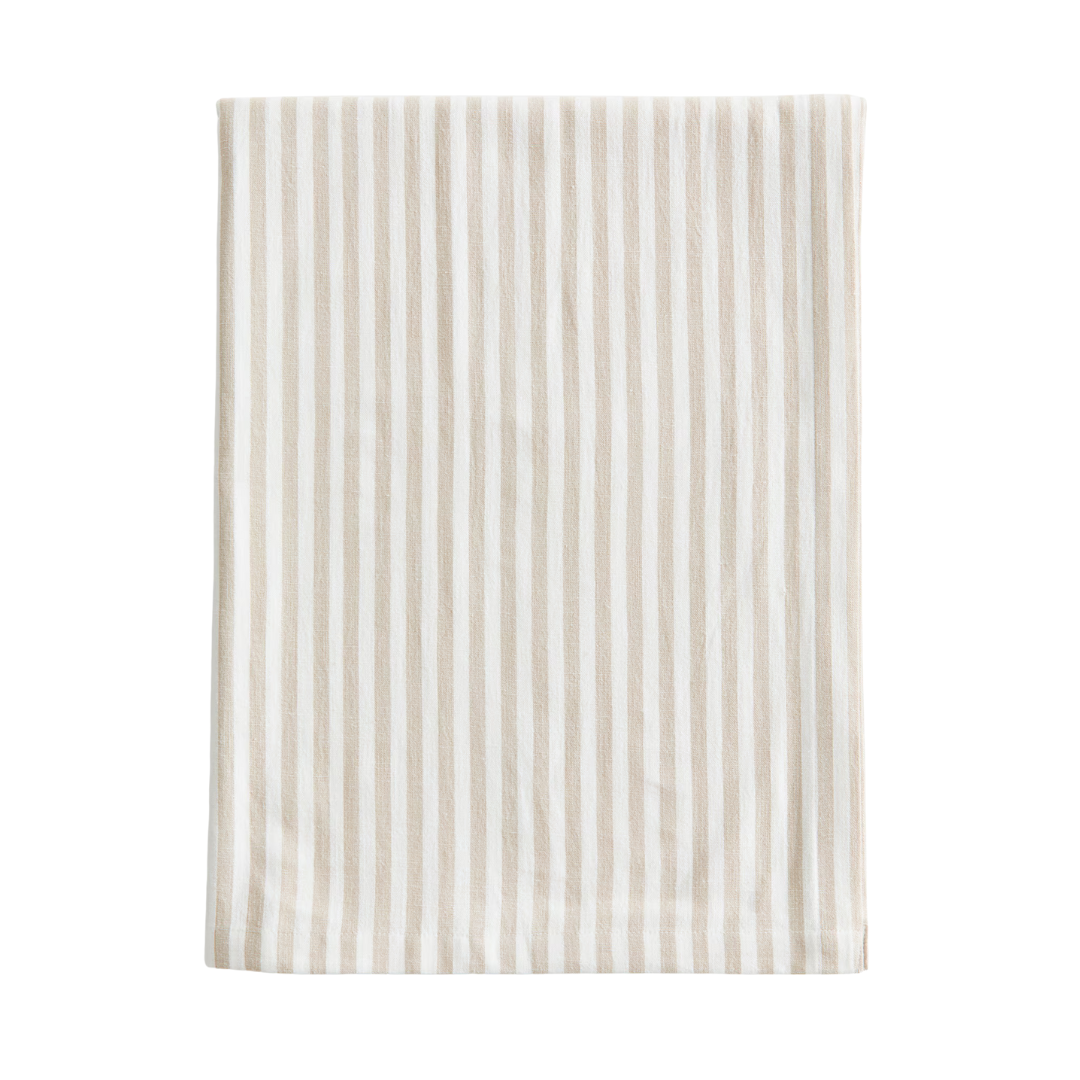 Tan and White Rectangular Ticking Stripe Tablecloth