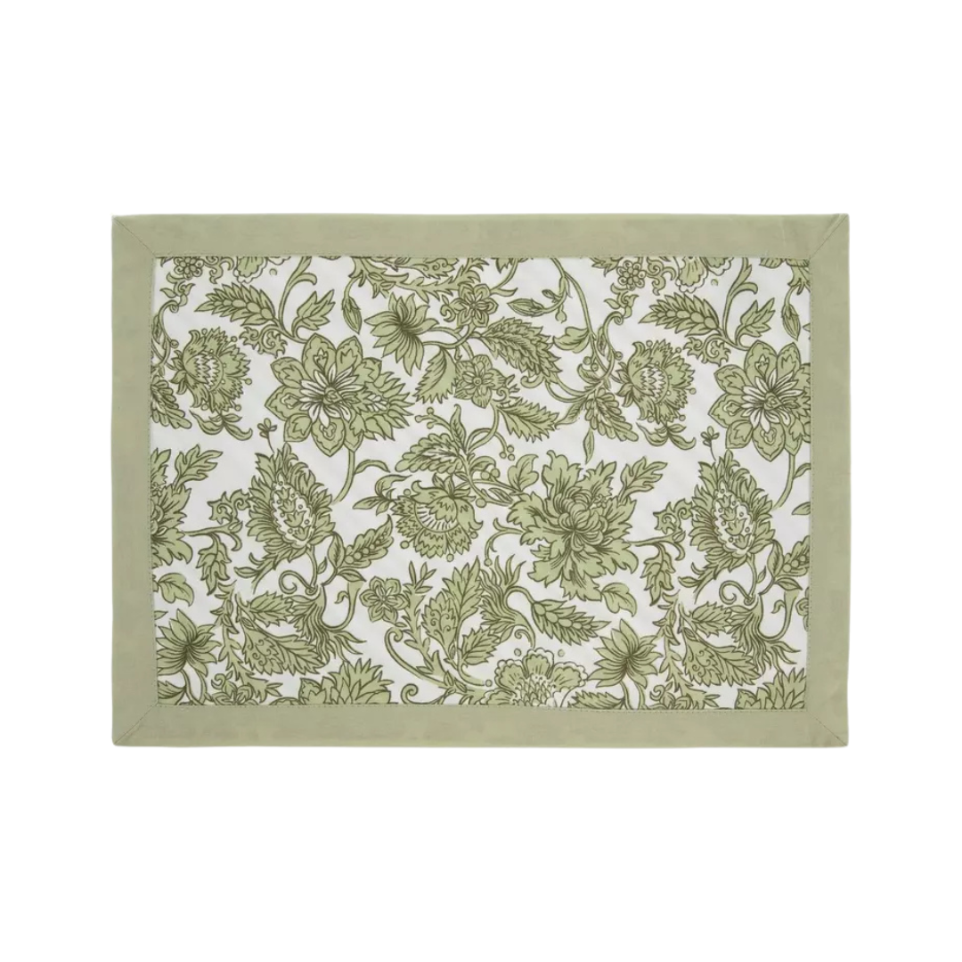 Green Floral and Stripe Reversible Placemats