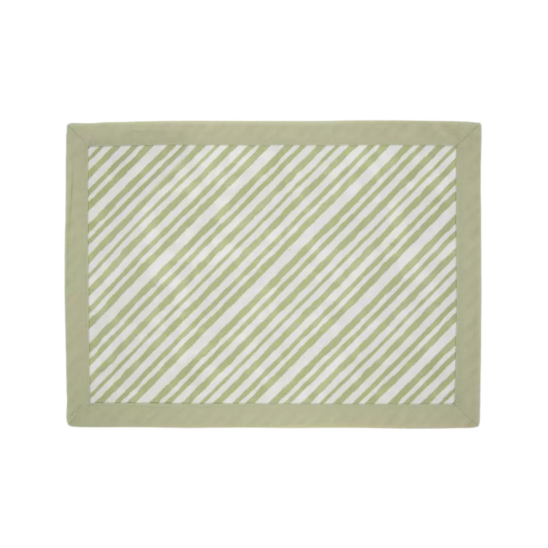 Green Floral and Stripe Reversible Placemats