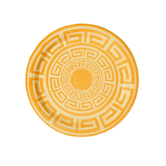 Greek Key Dinner Paper Plates in Sushine & Butter Yellow