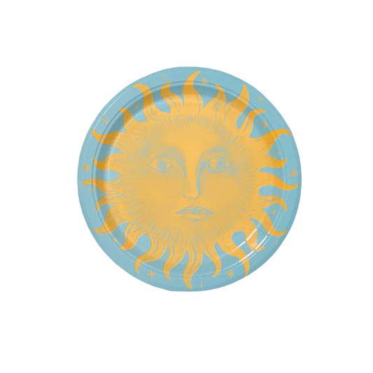 Gold and Dutch Blue Celestial Sunshine Dessert Paper Plates