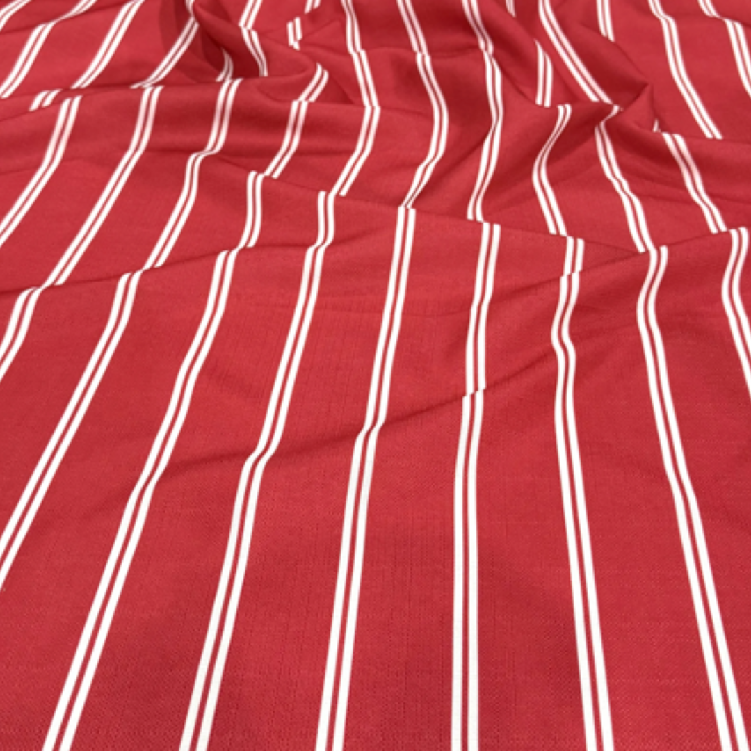 Red Lexington Stripe 120" Round Tablecloth