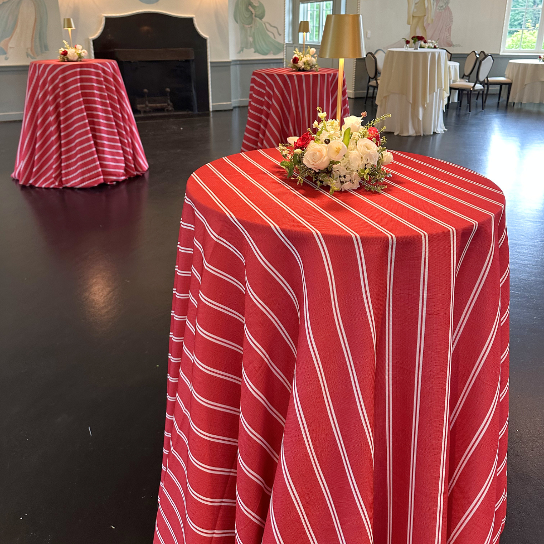 Red Lexington Stripe 120" Round Tablecloth