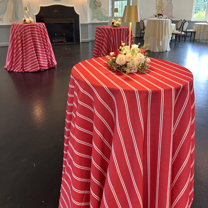 Red Lexington Stripe 120" Round Tablecloth