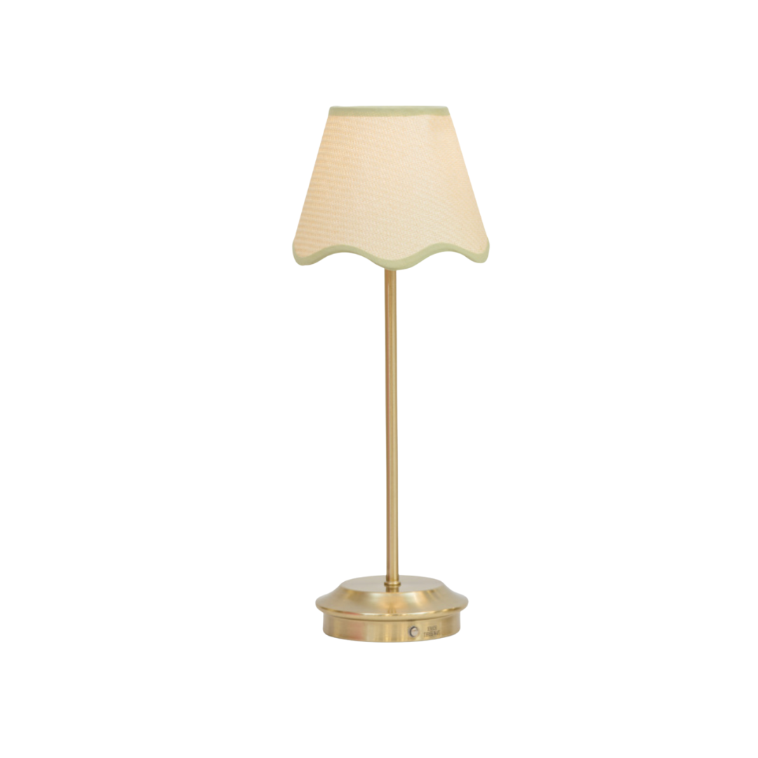 Rechargeable Table Lamp with Scallop Raffia with Green Detail Shade