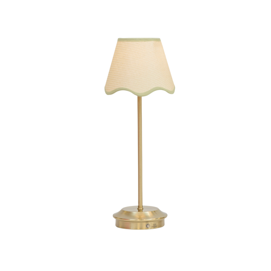 Rechargeable Table Lamp with Scallop Raffia with Green Detail Shade
