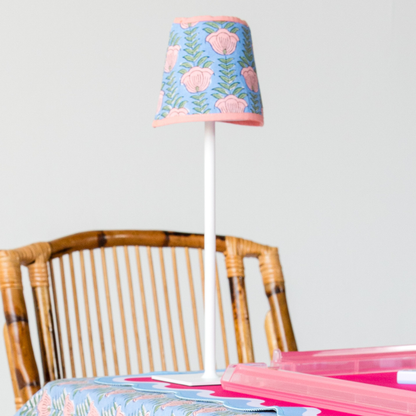 Rechargeable Table Lamp Shade: Trailing Tulips in Blue