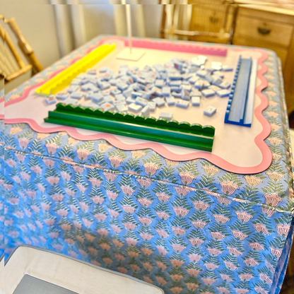 Full Length Fitted Card Tablecloth: Trailing Tulips in Blue