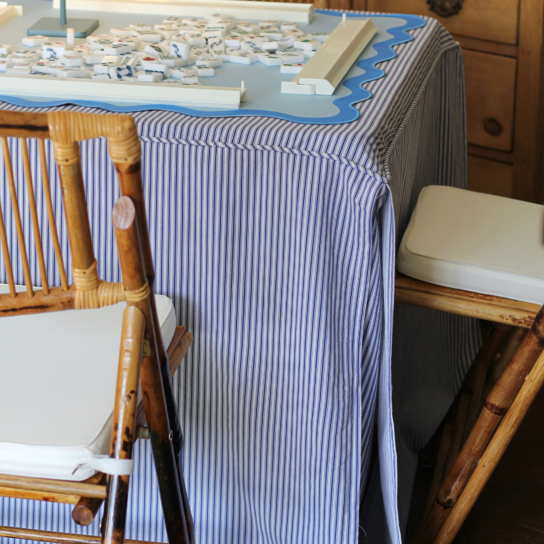 Full Length Fitted Card Tablecloth: Ticking Stripe in Navy