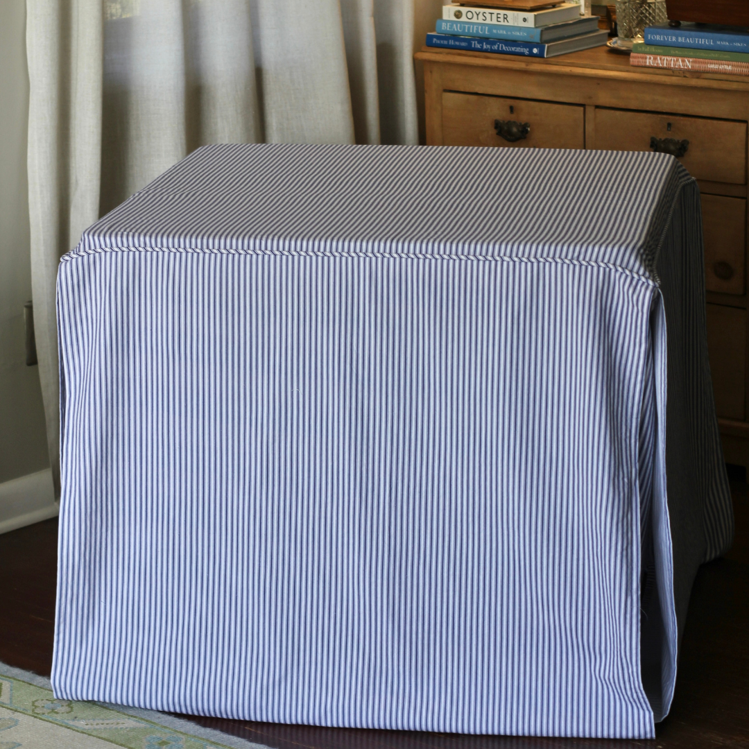 Full Length Fitted Card Tablecloth: Ticking Stripe in Navy