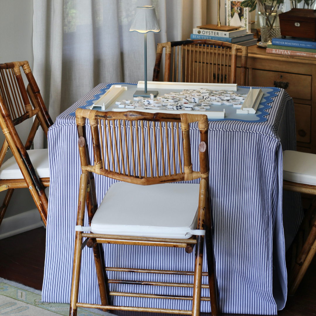 Full Length Fitted Card Tablecloth: Ticking Stripe in Navy