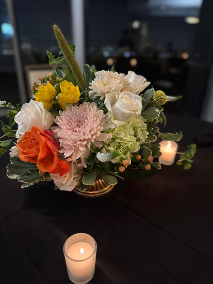 THANKSGIVING Medium Gold Metallic Compote Arrangement