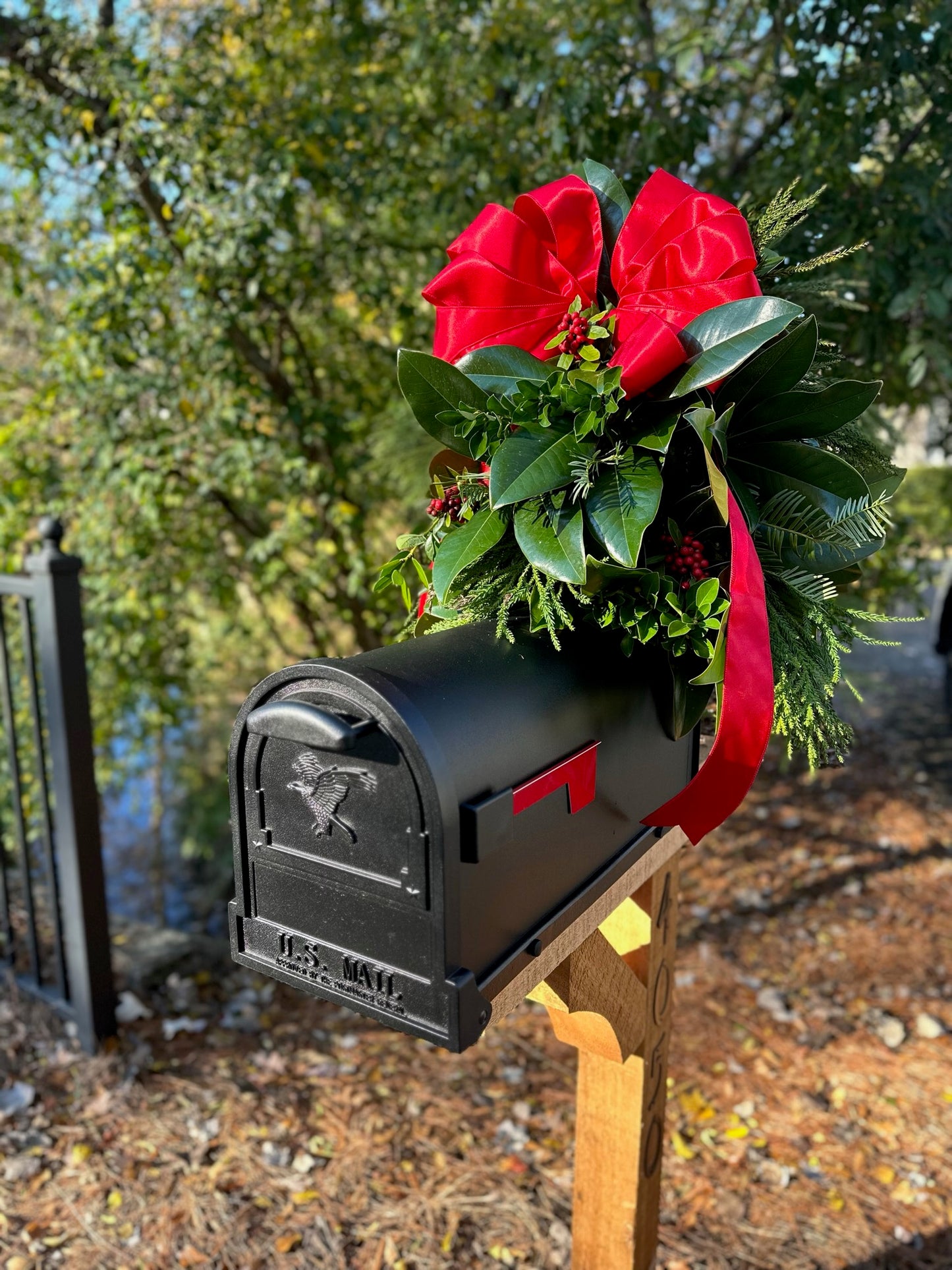 CHRISTMAS Mailbox Greenery Swag Decorated & Installed