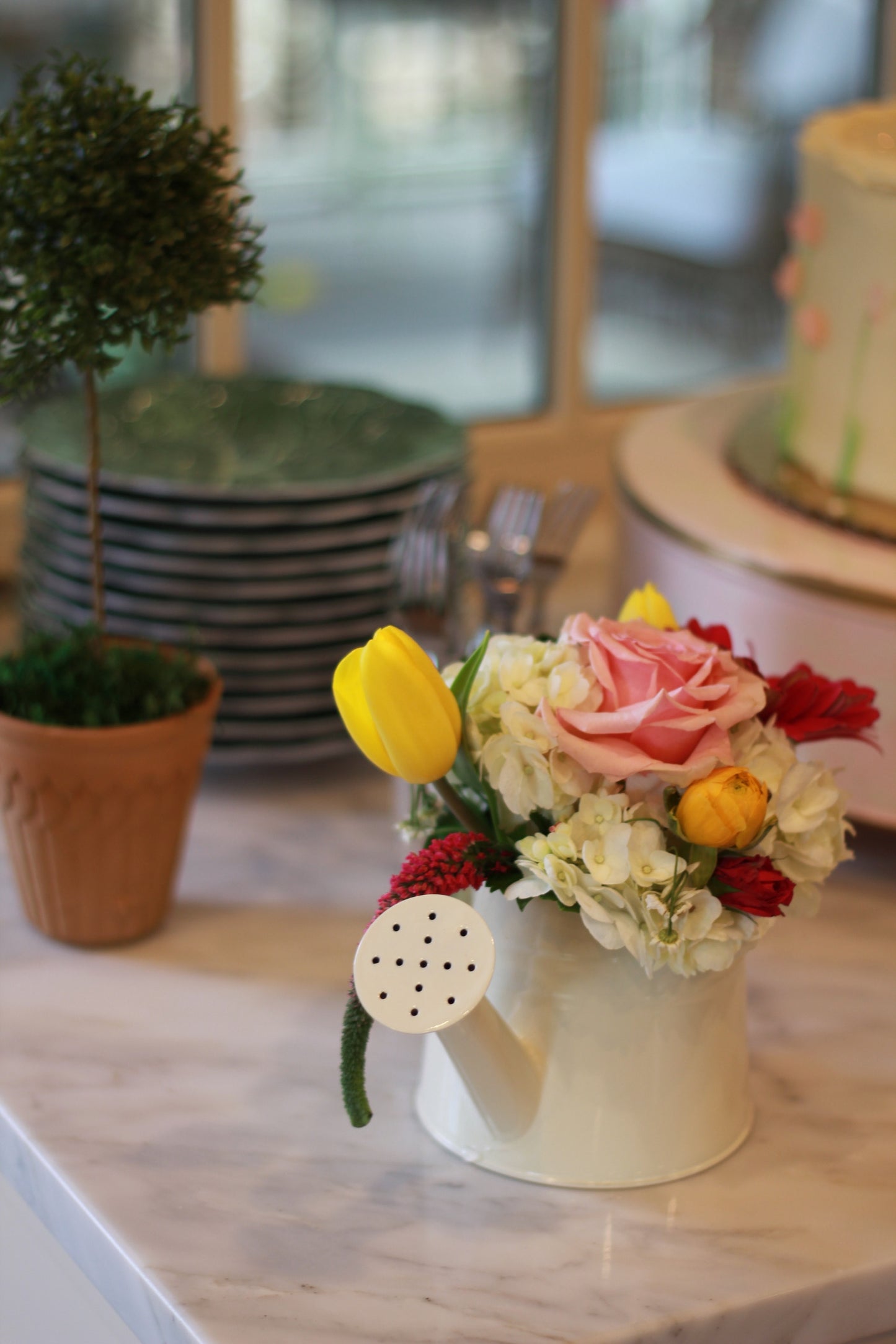 Small White Metal Watering Can