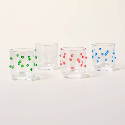 Acrylic Green Polka Dot Lowball Glass