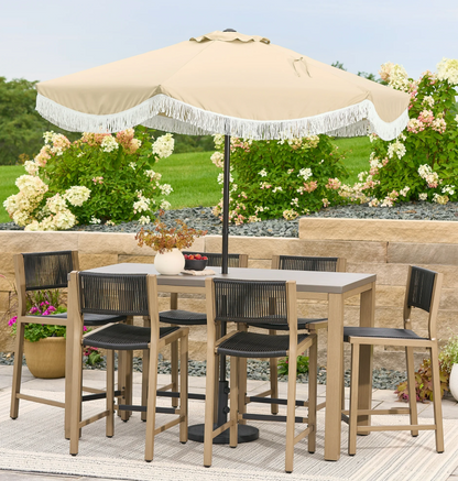 Tan Scallop Fringe Umbrella
