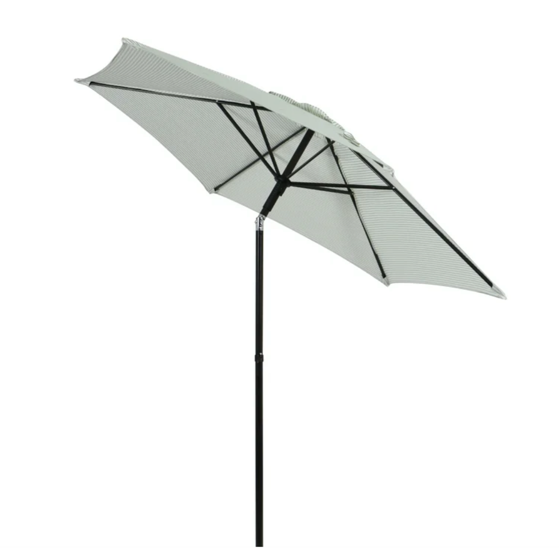 Green and White Ticking Stripe Umbrella