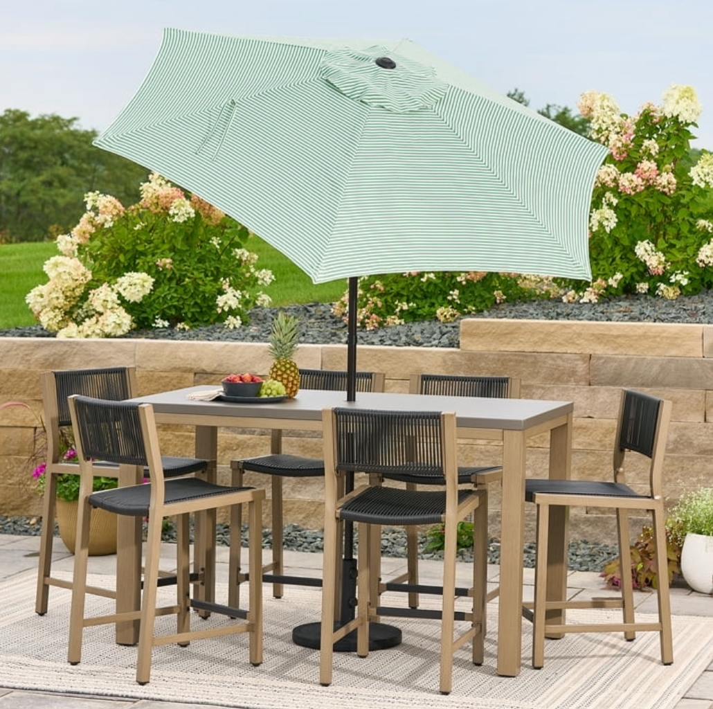 green and white striped patio umbrella Green and White Ticking Stripe Umbrella – Fete & Vignette