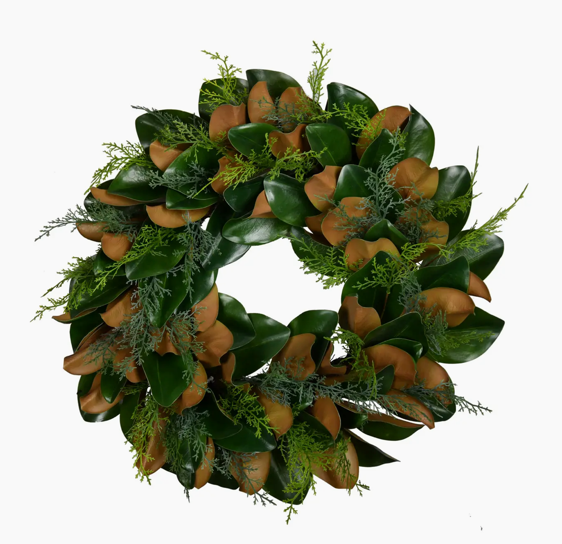 CHRISTMAS Faux Magnolia and Evergreen 24" Wreath
