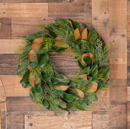 CHRISTMAS Faux Magnolia and Evergreen 24" Wreath