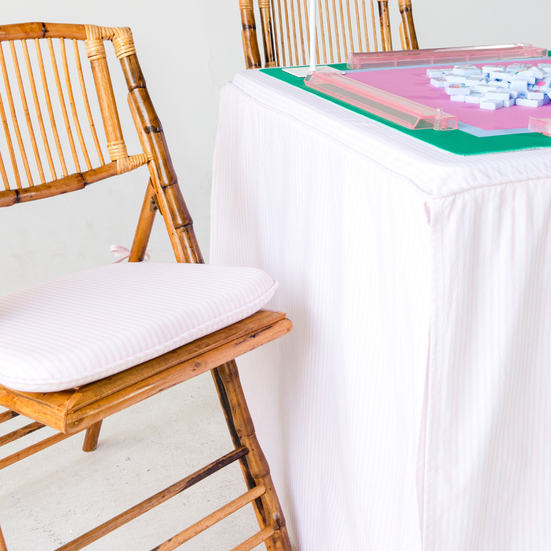 Tie Back Seat Cushion: Ticking Stripe in Light Pink