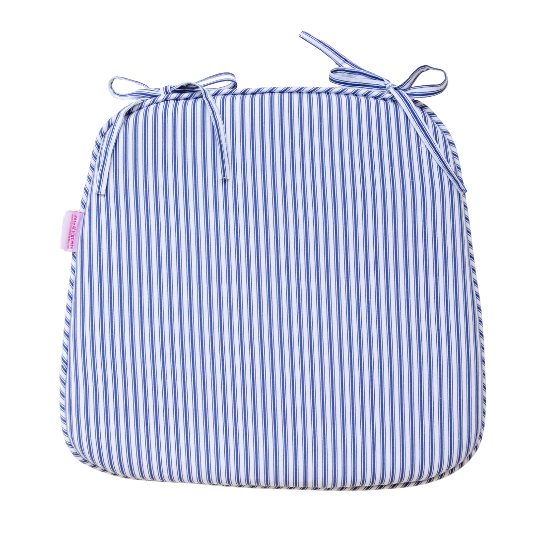 Tie Back Seat Cushion: Ticking Stripe in Navy