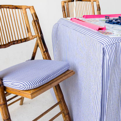 Tie Back Seat Cushion: Ticking Stripe in Navy