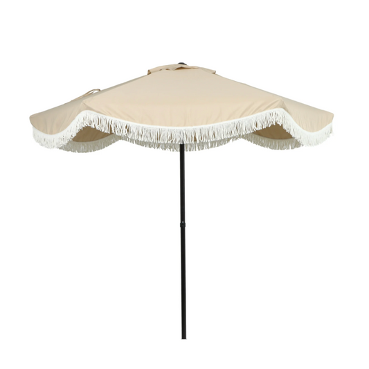 Tan Scallop Fringe Umbrella