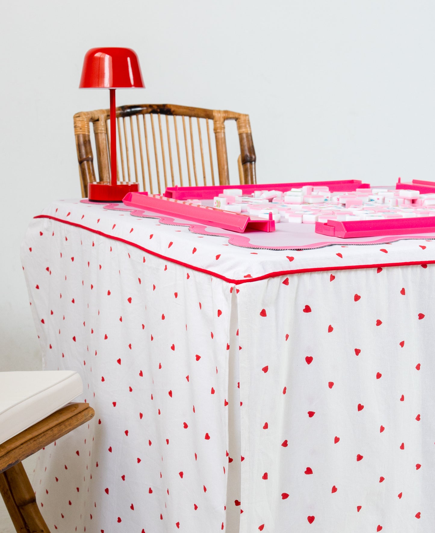 Full Length Fitted Card Tablecloth: Hearts in Red