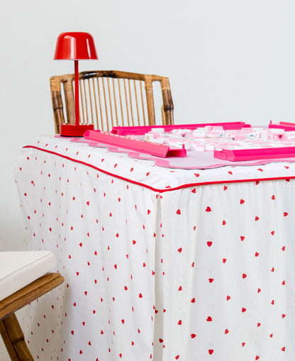 Full Length Fitted Card Tablecloth: Hearts in Red