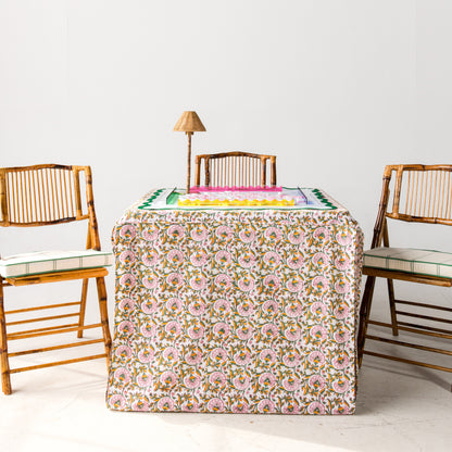 Full Length Fitted Card Tablecloth: Petal Whorl in Pink
