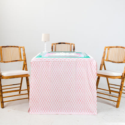 Full Length Fitted Card Tablecloth: Sprig in Pink